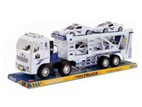 Item 584586 Friction Trailer Truck with Cars Loaded Toy Set White Police Car Ver. Classic Toy Car Set for Kids