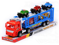 Item 699619 Friction Trailer Truck with Off Road Cars Loaded Toy Set Classic Toy Car Set for Kids