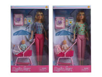 Item 709613 11.5cm Barbie Girl Figure with Baby Doll and Stroller Interesting Barbie Doll Toy for Kids