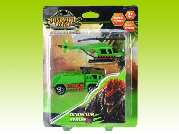 Item 623569 Dinosaur World Free Wheel Vehicle Playset Helicopter Armored Car 2 Assortments