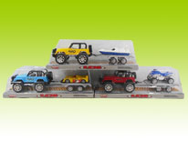 Item 616695 4WD Friction Pickup Truck with Trailer and Loaded Vehicle Toy Friction Vehicle for Kids